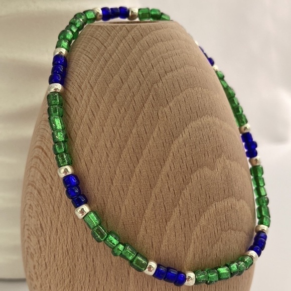 STRETCH Beaded Anklet Green & Blue - Picture 11 of 11